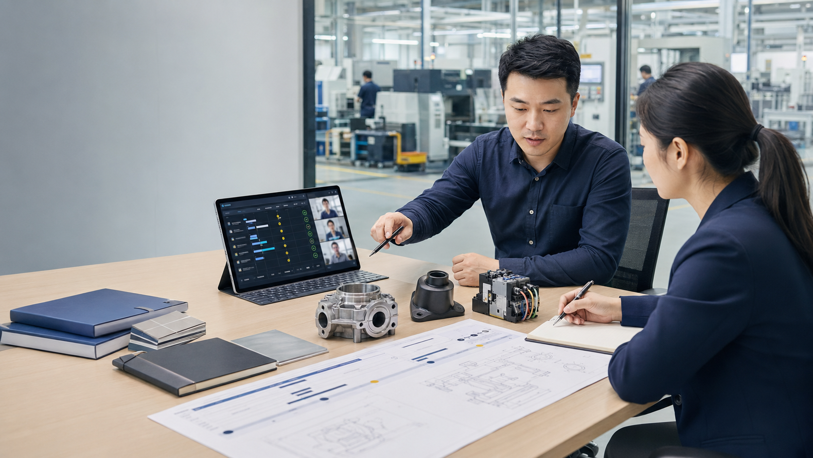 FEIYU sourcing coordinator reviewing industrial product requirements for a China sourcing project